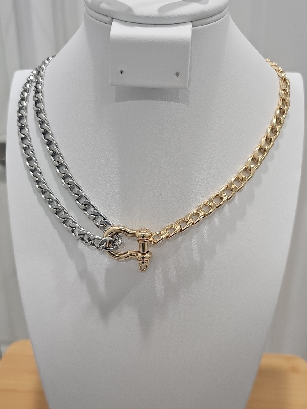 Two-Tone Gold and Silver Horseshoe Chain Link Necklace